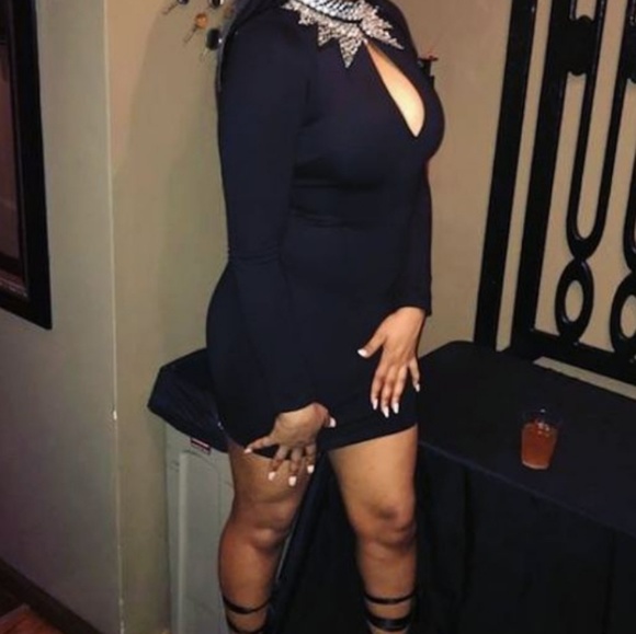 Black Sequin Crystal Embellished Dress - Picture 1 of 6